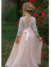 Ivory Lace Blush Pink Tulle V Back Flower Girl Dress